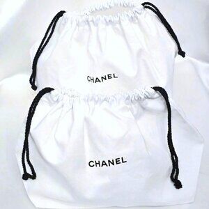 2 x CHANEL White Cotton Drawstring Dust Bag Shoe Storage LARGE 13" x 7.5" x 5.25